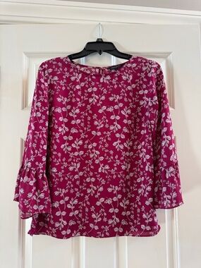 Banana Republic Magenta Floral Bell-Sleeve Blouse